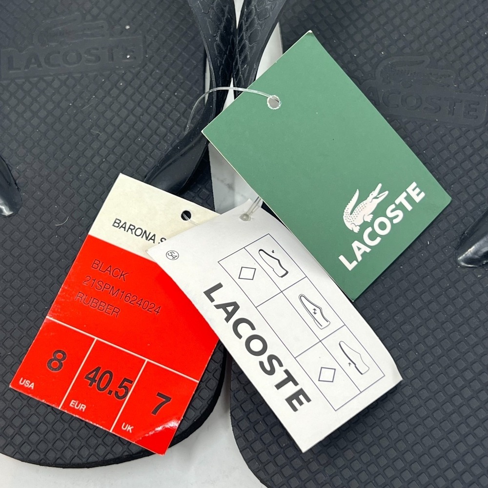 Lacoste Flip Flop Beach Sandals Black with Logo Men's US Size 8 VTG NWT - Picture 8 of 14